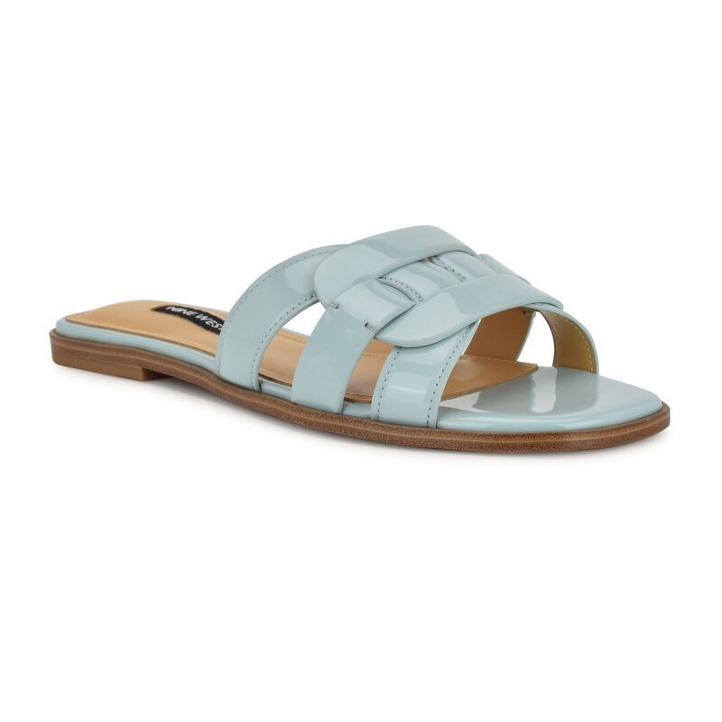 ナインウェスト レディース シューズ サンダル Nine West Glorie Open Toe Flat SlipOn Womens Casual Sandals Light Blue Patent ブルー