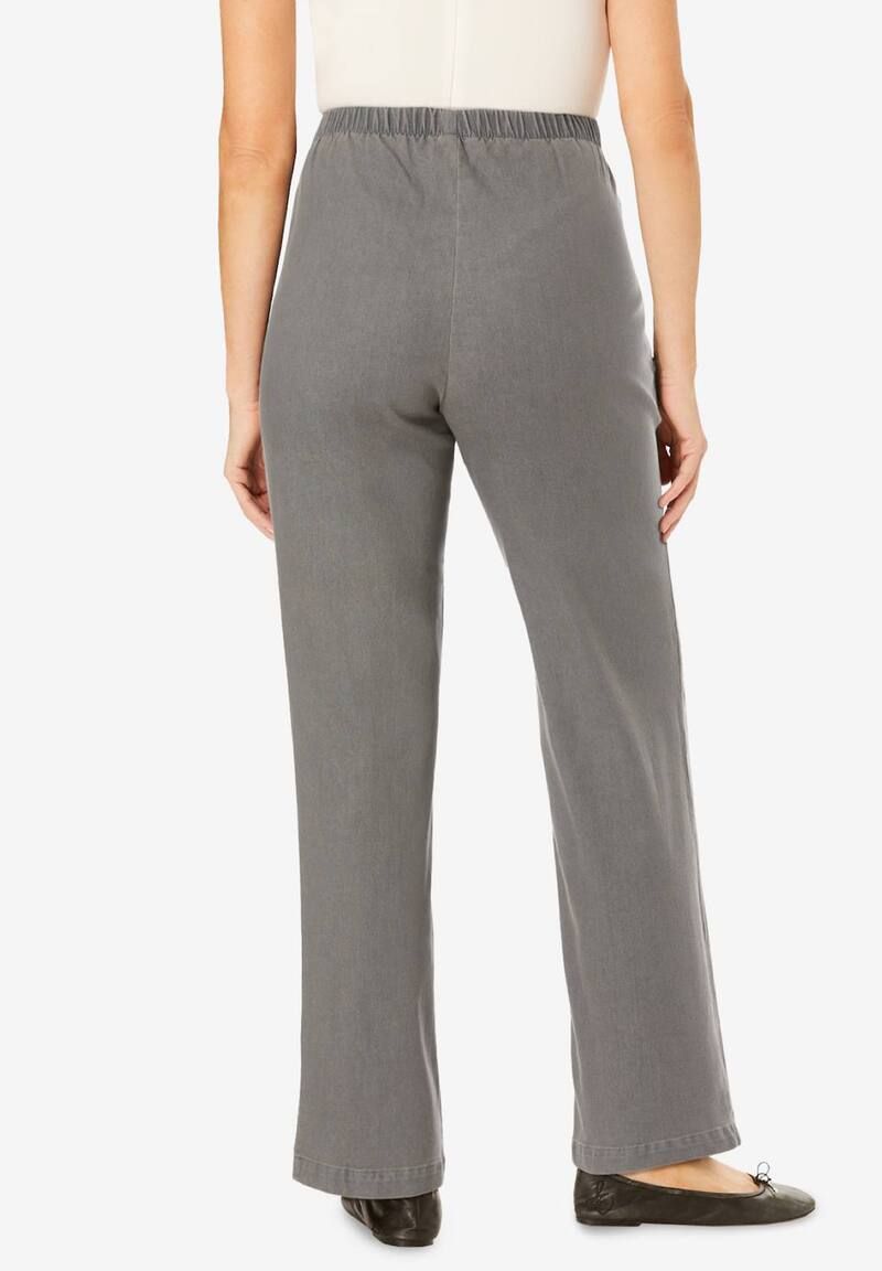 ウーマン ウィズイン レディース ボトムス デニムパンツ プラスサイズ トール ジーンズ Woman Within Plusize Tall Fineline Stretch Denim WideLeg PullOn Jeans Black ブラック