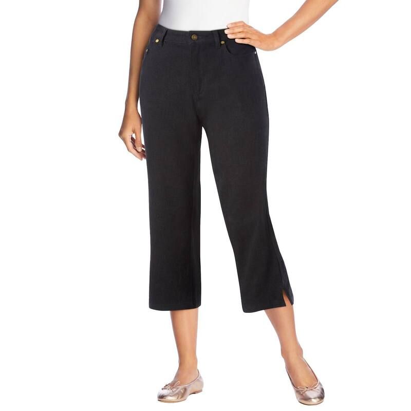 ウーマン ウィズイン レディース ボトムス カジュアルパンツ プラスサイズ デニム キャップ ジーンズ Woman Within Plusize Stretch Denim FivePocket Capri Jeans Black Denim ブラック