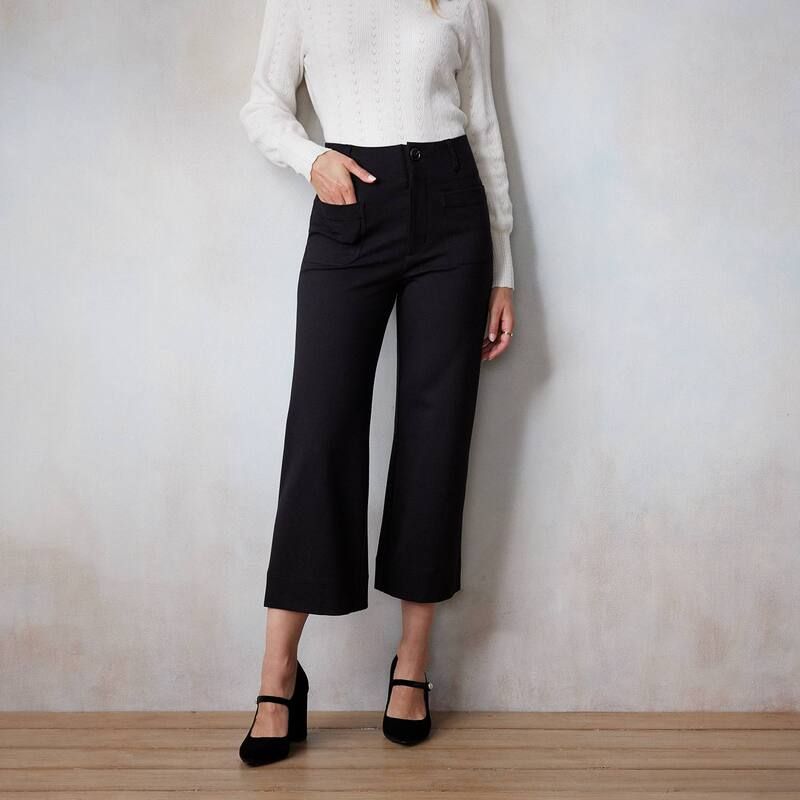 LC Lauren Conrad レディース ボトムス カジュアルパンツ ワイドレッグ プチ クロップド Petite LC Lauren Conrad Super High Rise Wide Leg Cropped Pants Black ブラック