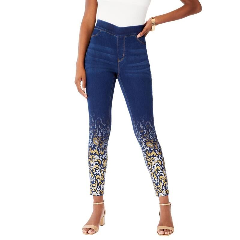 ロアマンズ レディース ボトムス カジュアルパンツ プラスサイズ Roamans Womens Plusize 360 Stretch Jegging Metallic Paisley Ombre メタリック