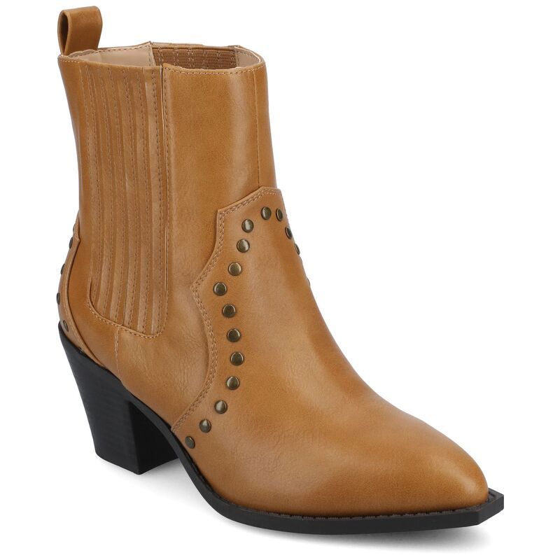 ジャーニー レディース シューズ ブーツ・レインブーツ アンクル Journee Braylee Comfort Studded Pointed Toe Womens Ankle Boots Tan タン