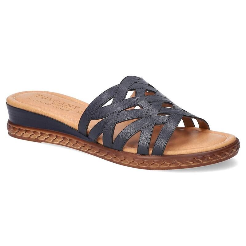 イージーストリート レディース シューズ サンダル Easy Street Edda Tuscany Womens Wedge Slide Sandals Navy ネイビー