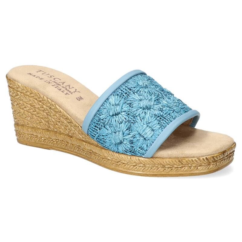 イージーストリート レディース シューズ サンダル Easy Street Ricci Tuscany Womens Wedge Sandals Denim Raffia Flowers デニム
