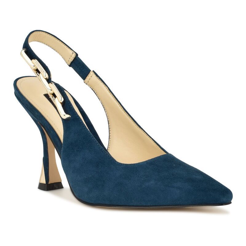 ナインウェスト レディース シューズ パンプス レザー Nine West Veroni Womens Leather Stiletto Slingback Dress Pumps Dark Teal Blue Suede ブルー