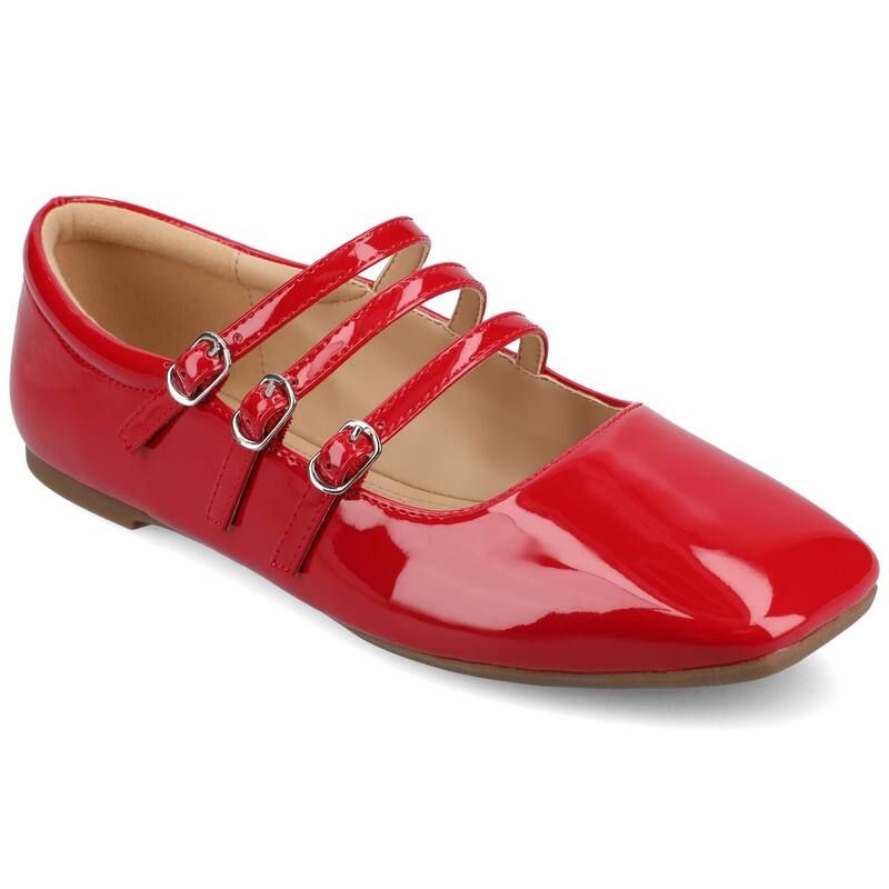 ジュルネ コレクション レディース シューズ サンダル Journee Collection Darlin Womens Tru Comfort Foamulti Strap Square Toe Flats Patent Red レッド