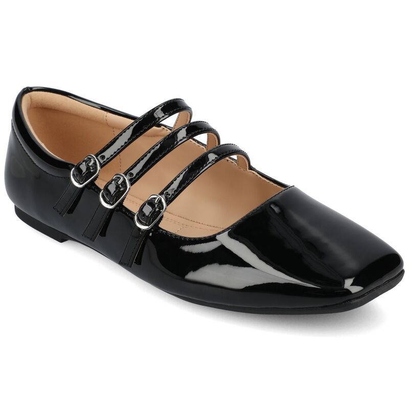 ジュルネ コレクション レディース シューズ サンダル Journee Collection Darlin Womens Tru Comfort Foamulti Strap Square Toe Flats Patent Black ブラック