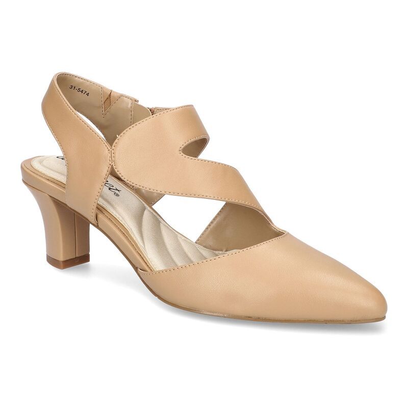 イージーストリート レディース シューズ パンプス アシンメトリー ヒール Easy Street Venue Womens Asymmetrical Higheels Beige ベージュ