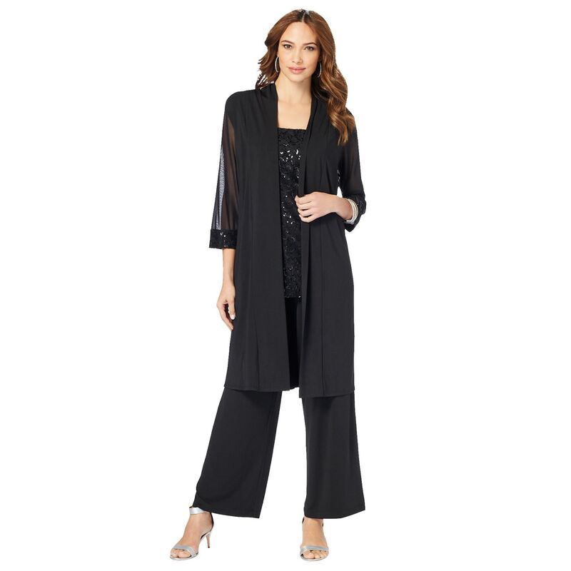 ロアマンズ レディース トップス ワンピース プラスサイズ ニット Roamans Womens Plusize PlusSize 3 Piece Knit Embellished Pant Set Black ブラック