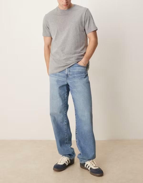 エイソス メンズ ボトムス デニムパンツ ジーンズ ASOS DESIGN baggy jeans in mid wash Mid wash blue ブルー