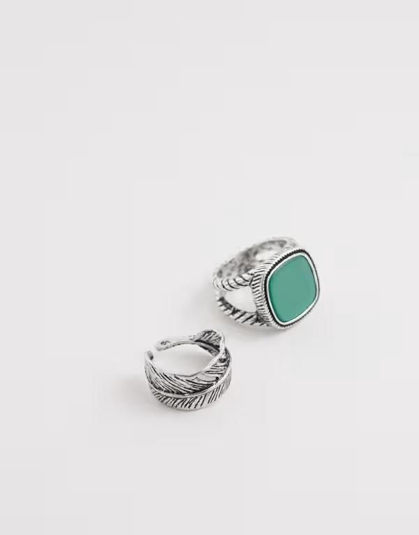 リクレイム ヴィンテージ レディース アクセサリー リング Reclaimed Vintage unisex 2 pack feather wrap around ring in burnished Silver シルバー