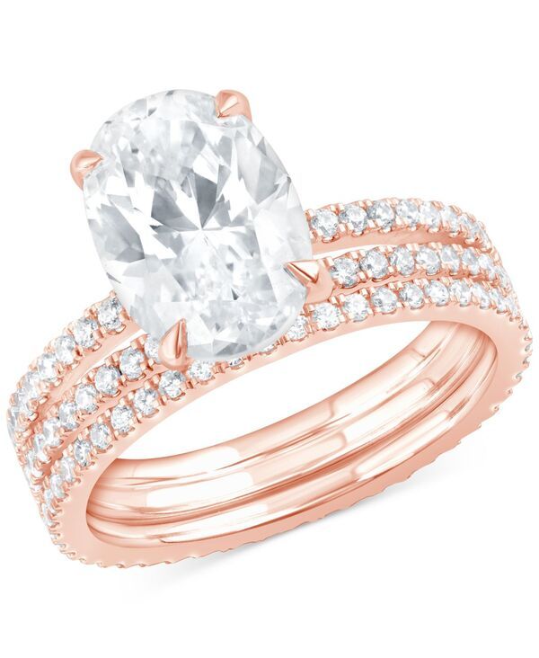 バッジェリーミシュカ レディース アクセサリー リング Badgley Mischka Certified Lab Grown Diamond Oval Bridal Set 3 ctw in 14k Rose Gold ゴールド