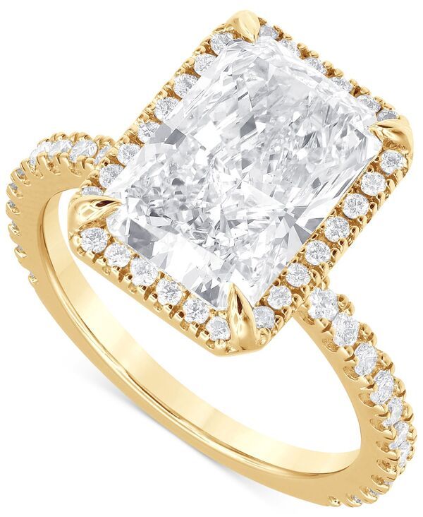 バッジェリーミシュカ レディース アクセサリー リング Badgley Mischka Certified Lab Grown Diamond RadiantCut Halo Engagement Ring 412 ctw in 14k Yellow Gold