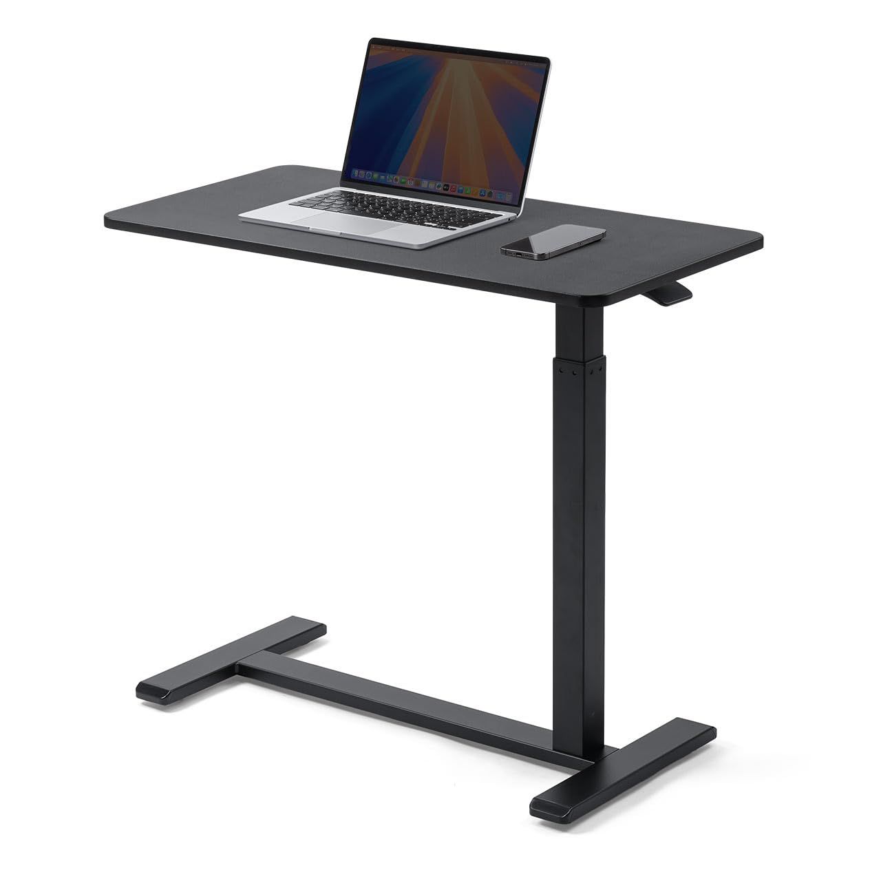 サンワダイレクト サイドテーブル 低床化キャスター付き ガス圧昇降式 幅80×奥行40cm 高さ66?100cm 高さ調節 オーバーテーブル ブラック 100-ERD046BKma