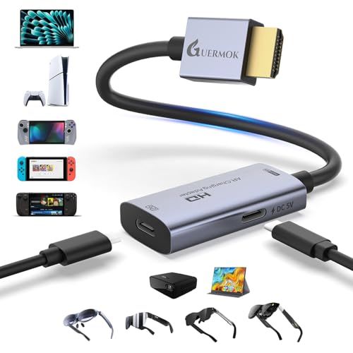 Guermok AR メガネ HDMI - USB-C ディスプレイアダプター 5フィート 4K@60Hz 再生&充電 XRコンバーター DC 5V付き XREAL One/Air 2 Pro/RayNeo/Rokid Steam Switch 2/1 Pｍａ
