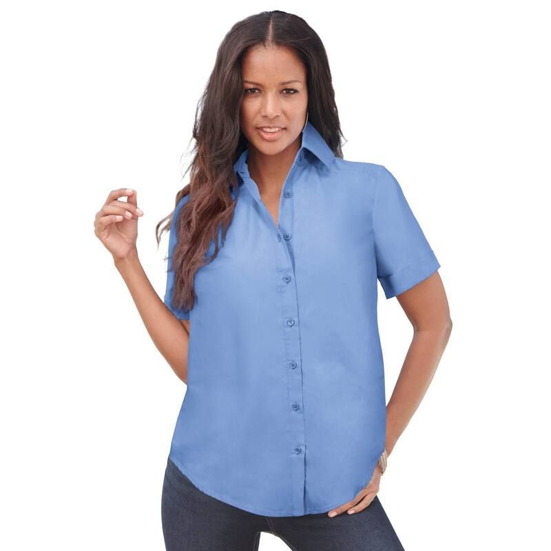 ロアマンズ レディース トップス シャツ プラスサイズ コットン Roamans Womens Plusize Kate Short Sleeveasy CottonBlend ButtonFront Shirt French Blue ブルー