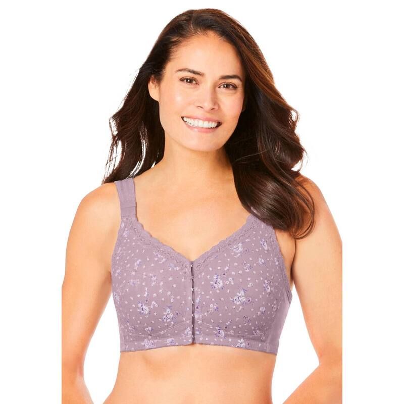 コンフォート チョイス レディース アンダーウェア ブラジャー プラスサイズ コットン Comfort Choice Womens Plusize FrontClose Cotton Wireless Posture Bra Sunset Mauve Flor