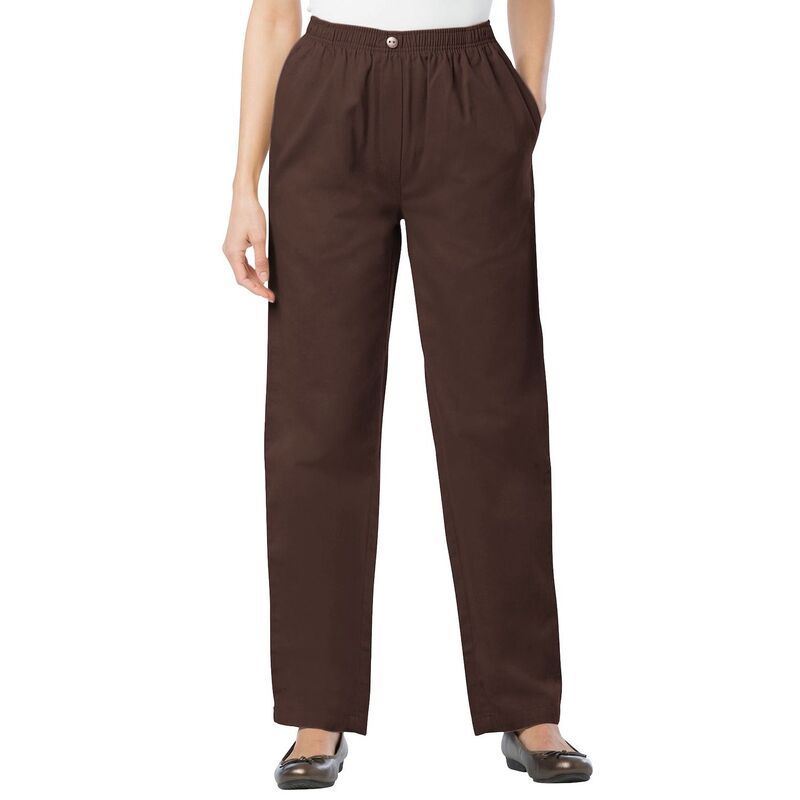 ウーマン ウィズイン レディース ボトムス デニムパンツ プラスサイズ コットン ジーンズ Woman Within Plusize StraightLeg AllCotton Denim PullOn 7Day ElasticWaist Jeans Choc