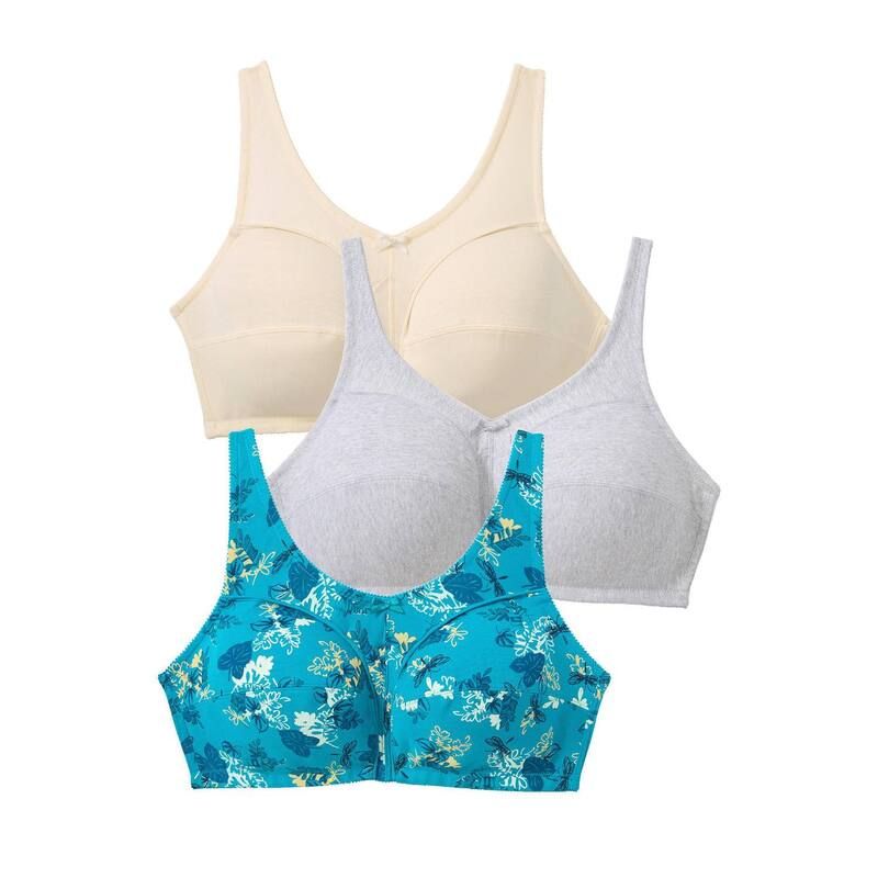 コンフォート チョイス レディース アンダーウェア ブラジャー プラスサイズ コットン Comfort Choice Womens Plusize 3Pack FrontClose Cotton Wireless Bra Dark Turq Assorted