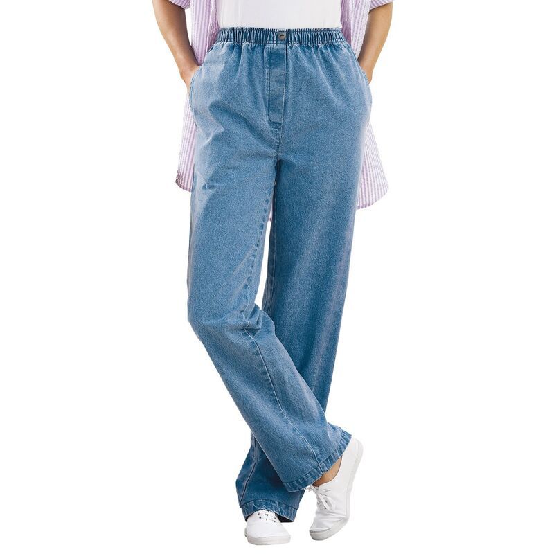 ウーマン ウィズイン レディース ボトムス デニムパンツ プラスサイズ コットン ジーンズ Woman Within Plusize StraightLeg AllCotton Denim PullOn 7Day ElasticWaist Jeans Ligh