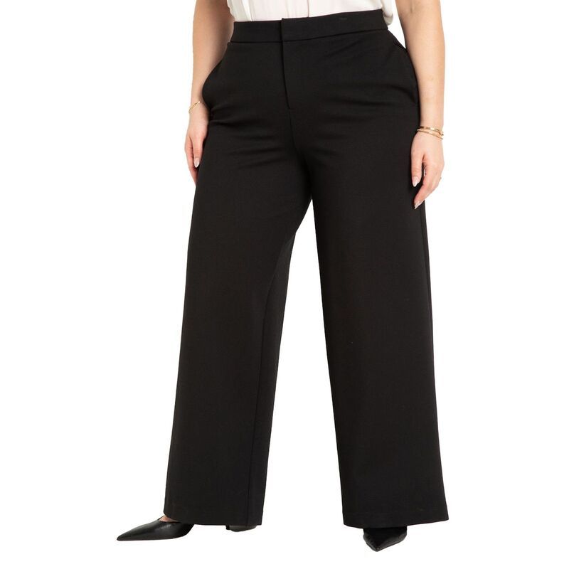 エロクイ レディース ボトムス カジュアルパンツ ワイドレッグ プラスサイズ トール ELOQUII Womens Plusize Tall The Ultimate Stretch Wide Leg Pantotally Black ブラック
