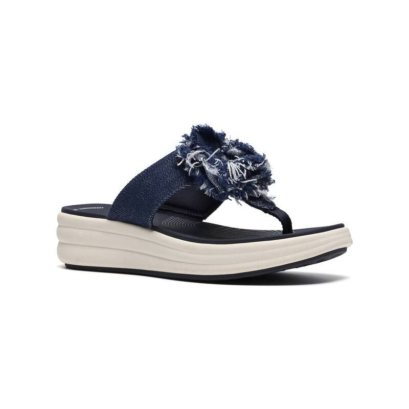 クラークス レディース シューズ サンダル Clarks Cloudsteppers Drift Rose Womens Cushioned Sandals Navy Textile ネイビー