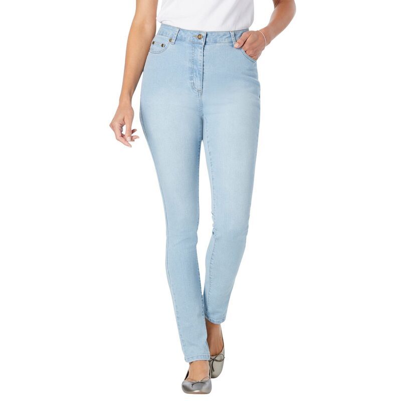 ウーマン ウィズイン レディース ボトムス デニムパンツ プラスサイズ ジーンズ Woman Within Plusize StretchDenim SlimLeg FivePocket Jeans Light Wash Sanded デニム