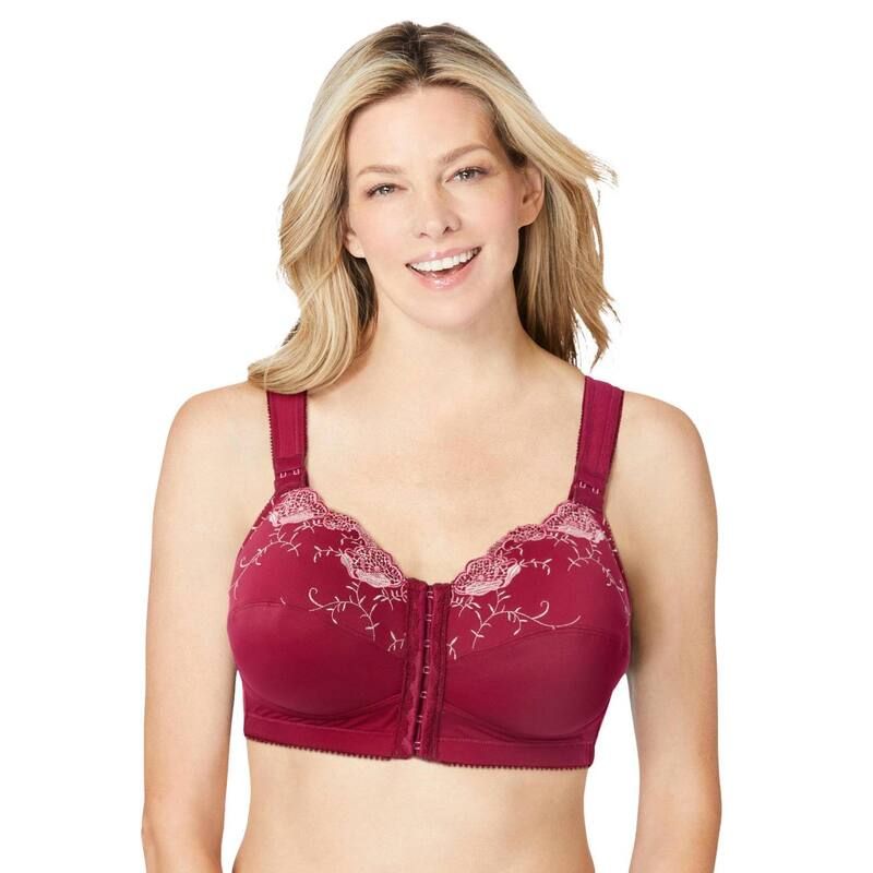 コンフォート チョイス レディース アンダーウェア ブラジャー プラスサイズ 刺繍 Comfort Choice Womens Plusize FrontClosembroidered Wireless Posture Bra Pomegranate Flor