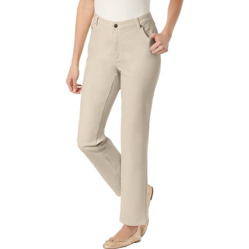 ウーマン ウィズイン レディース ボトムス デニムパンツ プラスサイズ ジーンズ Woman Within Plusize StraightLeg Stretch Denim FivePocket Jeans Natural Khaki カーキ