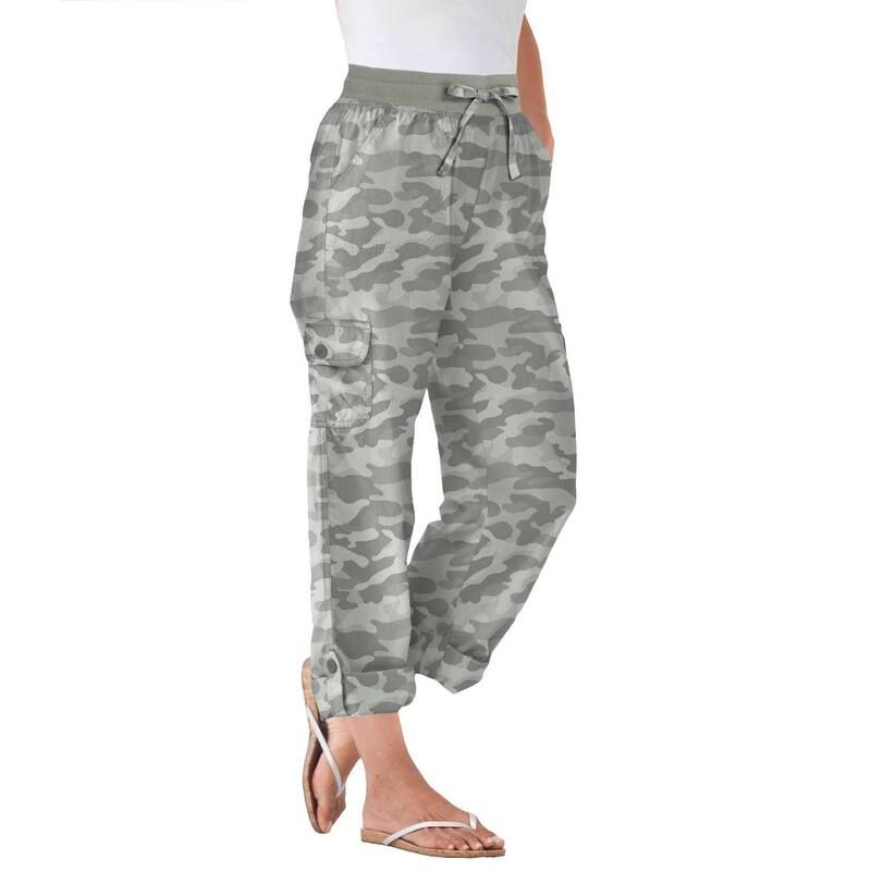 ウーマン ウィズイン レディース ボトムス カジュアルパンツ カーゴパンツ プラスサイズ プチ キャップ Woman Within Plusize Petite Convertiblength Cargo PantCapri Olive Green Camou