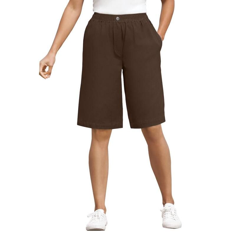 ウーマン ウィズイン レディース ボトムス ハーフパンツ・ショーツ プラスサイズ ショートパンツ コットン デニム Woman Within Plusize 7Day ElasticWaist PullOn Cotton Denim Shorts Chocol