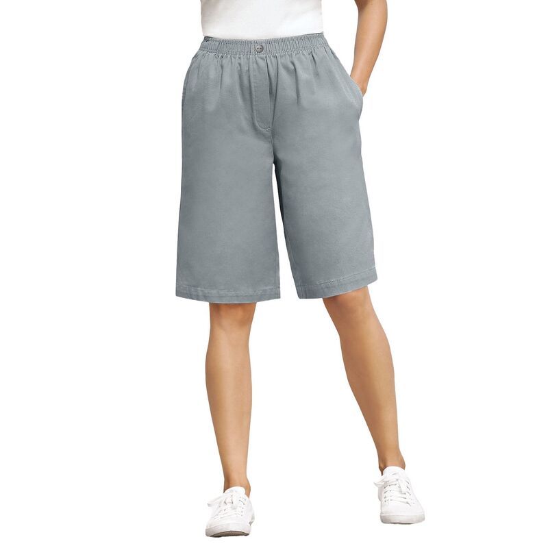 ウーマン ウィズイン レディース ボトムス ハーフパンツ・ショーツ プラスサイズ ショートパンツ コットン デニム Woman Within Plusize 7Day ElasticWaist PullOn Cotton Denim Shorts Gunmet