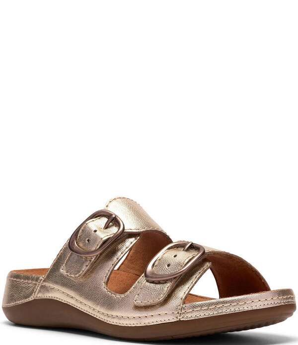 クラークス レディース シューズ サンダル トール レザー Clarks Cecily Step Metallic Leather Slide Sandals Champagne シャンパン