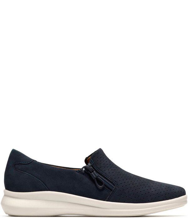 クラークス レディース シューズ スニーカー スエード Clarks Artisan Lynell Sky Nubuck Suede Side Ziperforated Slip On Sneakers Navy ネイビー