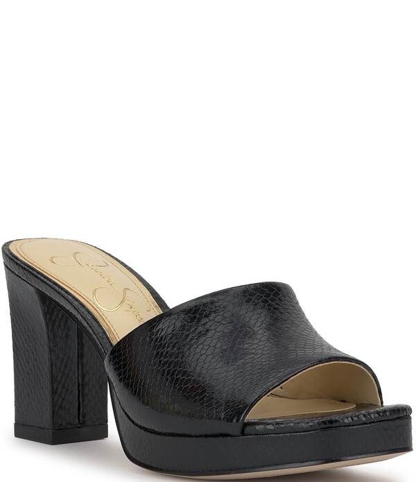 ジェシカシンプソン レディース シューズ サンダル プラットフォーム ヒール Jessica Simpson Elyzza Embossed Platform Block Heel Square Toe Slide Sandals Black ブラック