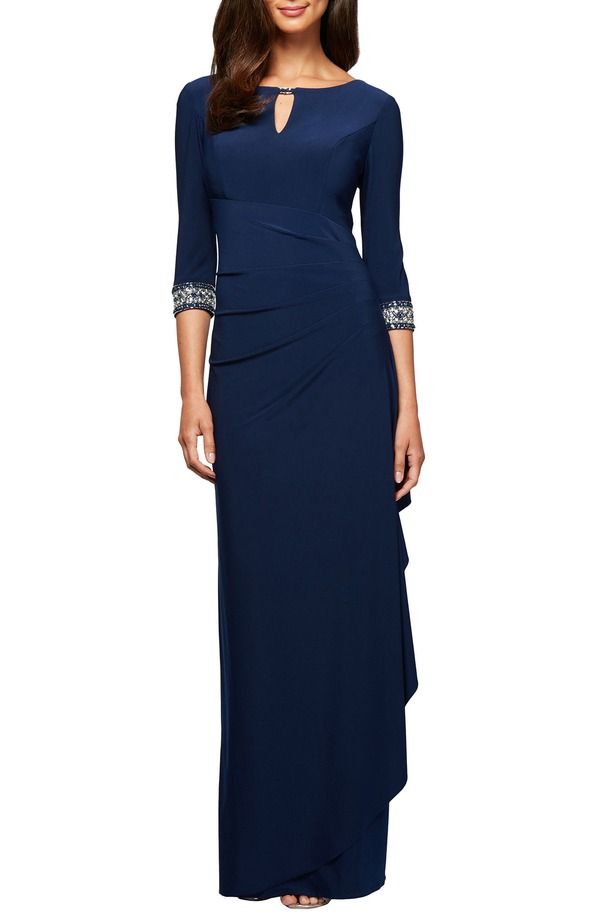 アレックスイブニングス レディース トップス ワンピース Alex Evenings Jeweled Cuff Column Formal Gown Cobalt コバルト