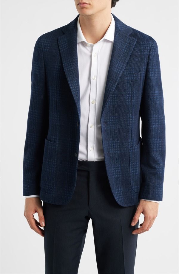ボス メンズ アウター ジャケット・ブルゾン スリムフィット コットン コート BOSS Hanry Slim Fit Plaid Cotton Blend Flannel Sport Coat Dk Bu チェック
