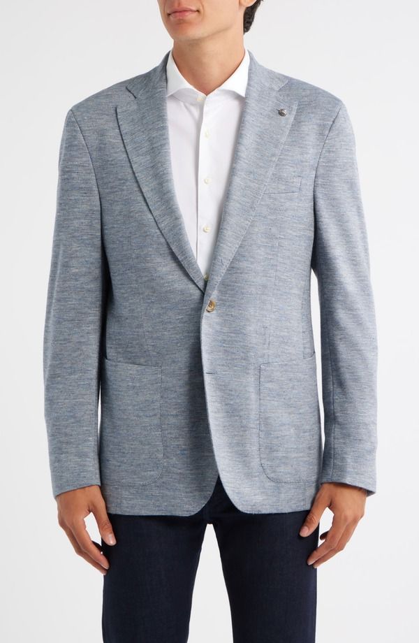 ジャックビクター メンズ アウター ジャケット・ブルゾン ウール シルク コート ニット Jack Victor Hartford Blue Knit Wool Silk Blend Mlange Sport Coat Light Blue ブルー