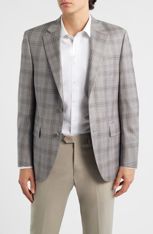 ピーター・ミラー メンズ アウター ジャケット・ブルゾン ウール コート Peter Millar Flynn Classic Fit Light Grey Brown Plaid Wool Sport Coat Light Grey グレー
