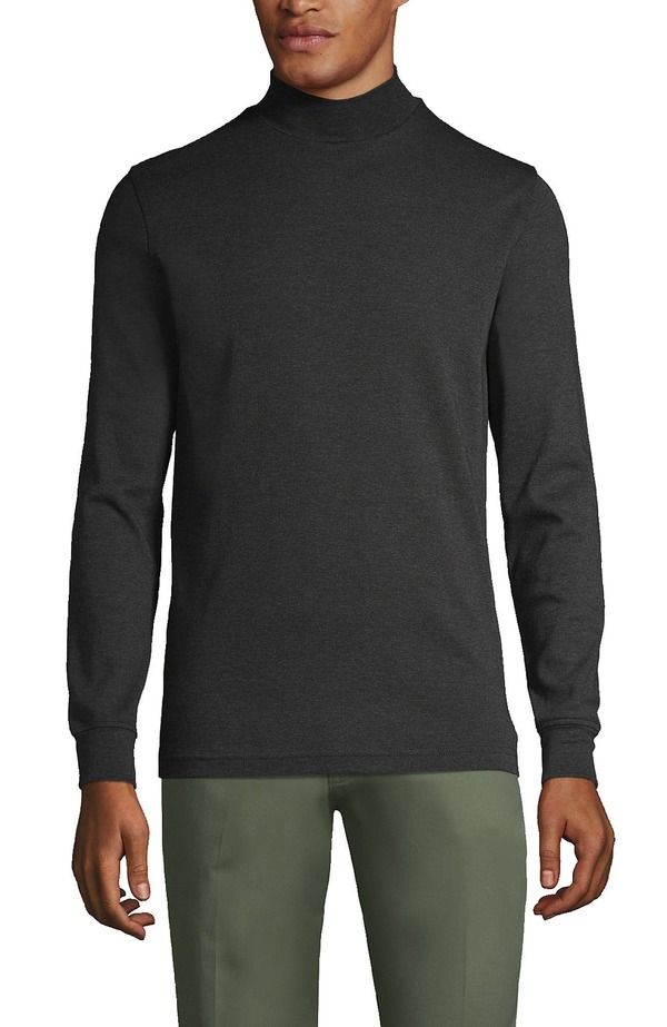 ランズエンド メンズ トップス Tシャツ タートルネック コットン Lands End Cotton Supima Mock Turtleneck Dark Charcoal Heather チャコール
