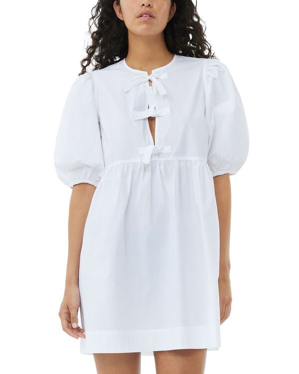 ガニー レディース トップス ワンピース ミニ コットン GANNI White Cotton Poplin Tie String Mini Dress Bright White ホワイト