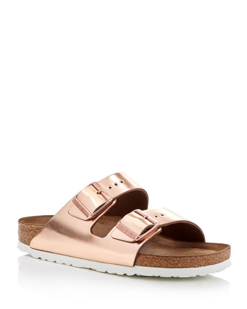ビルケンシュトック レディース シューズ サンダル Birkenstock Womens Arizona Soft Footbed Slide Sandals Metallicopper Leather メタリック
