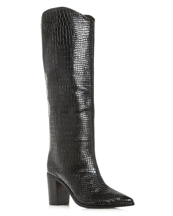 シュッツ レディース シューズ ブーツ・レインブーツ トール ヒール SCHUTZ Women s Maryana CrocEmbossed Block Heel PointedToe Tall Boots Black ブラック