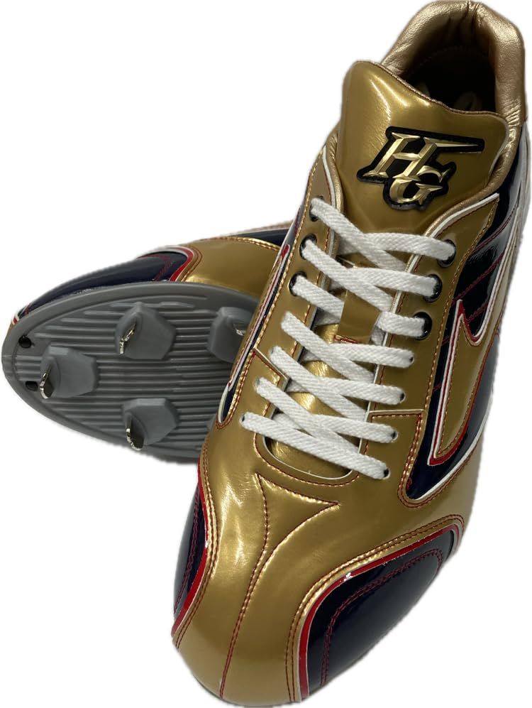 新品 HI-GOLD ハイゴールド 限定 エナメルカラースパイク 樹脂ソール埋込式固定金具(7本歯)PRS-003RS ゴールド×ネイビー×レッド 30.0cm