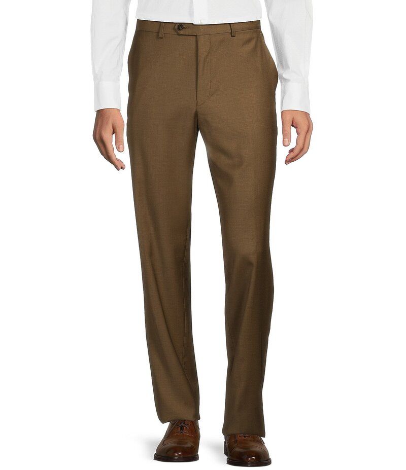 ヒッキーフリーマン メンズ ボトムス カジュアルパンツ パンツ Hickey Freeman Classic Fit Flat Front Solid Dress Pants Tobacco