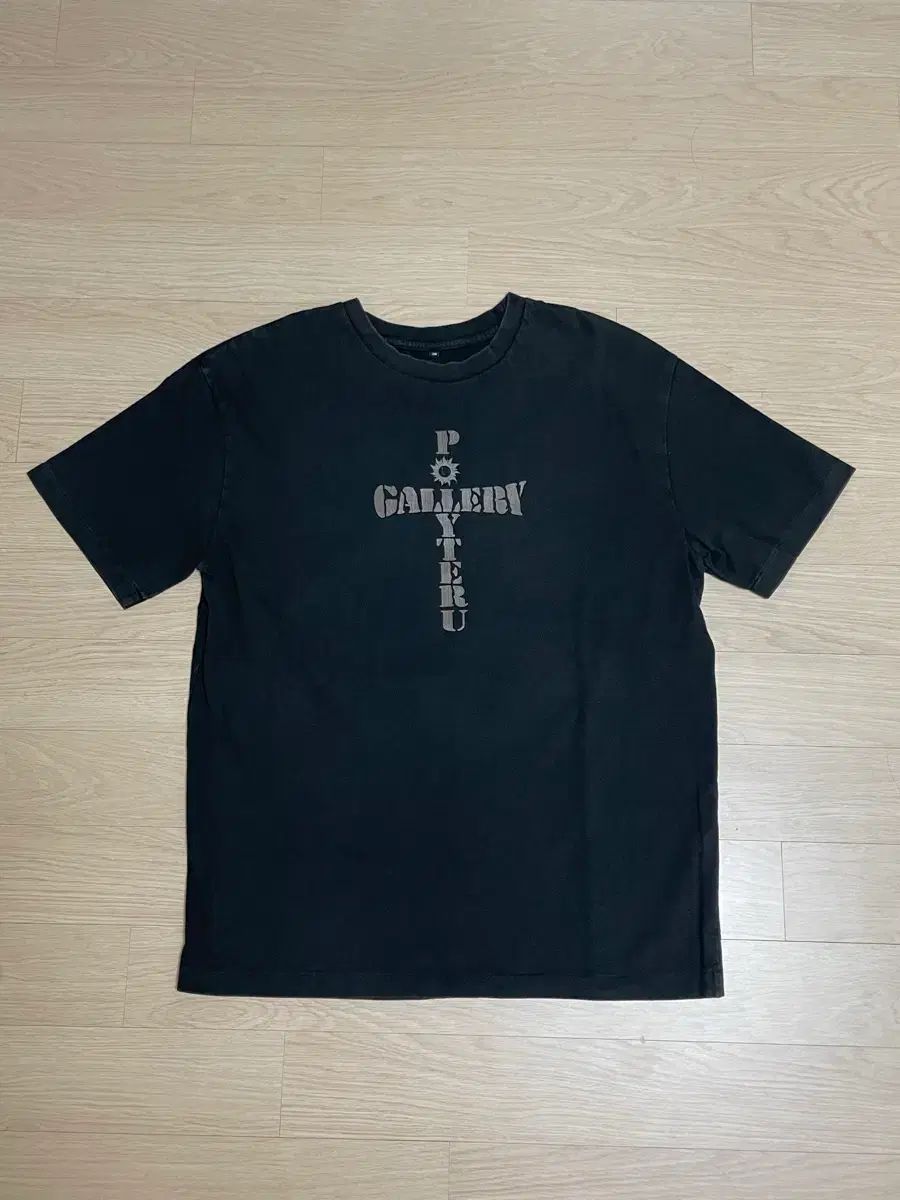3 POLYTERU グラフィック Tシャツ クロスT ウォッシュド ブラック