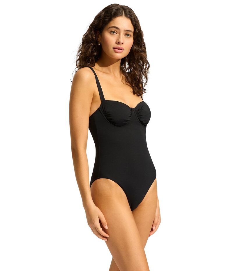 シーフォリー レディース 水着 上下セット ギャザー Seafolly Ecollective Ruched Underwire OnePiece Black ブラック