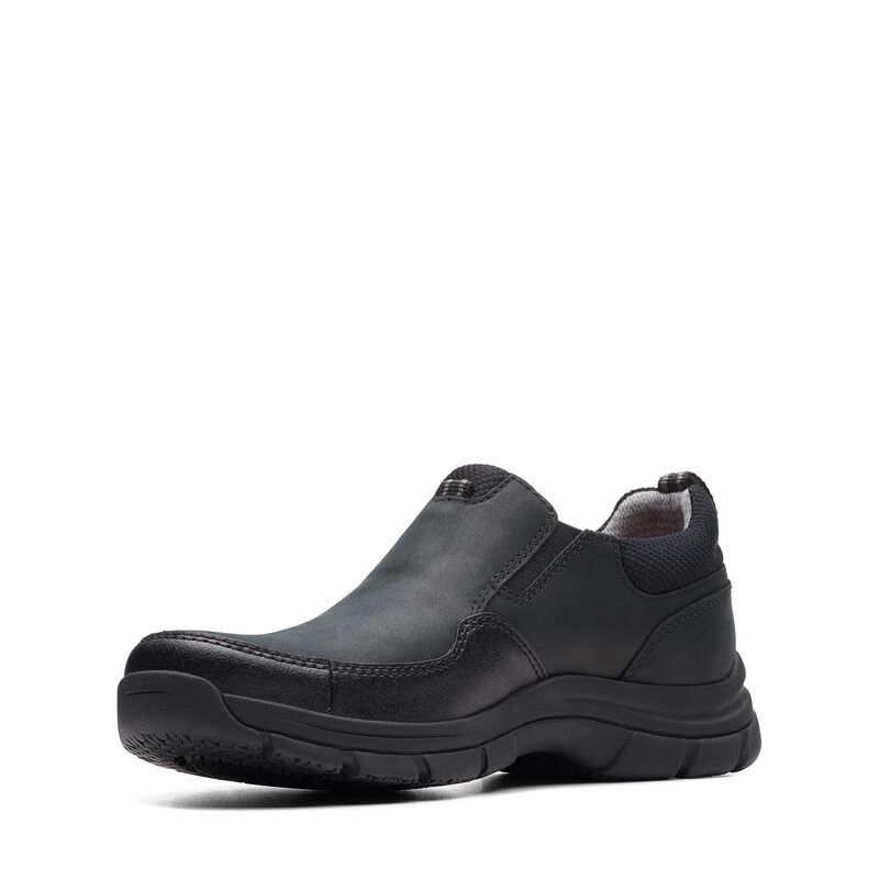 クラークス メンズ シューズ スリッポン・ローファー Clarks Walpath Step Black Leather ブラック