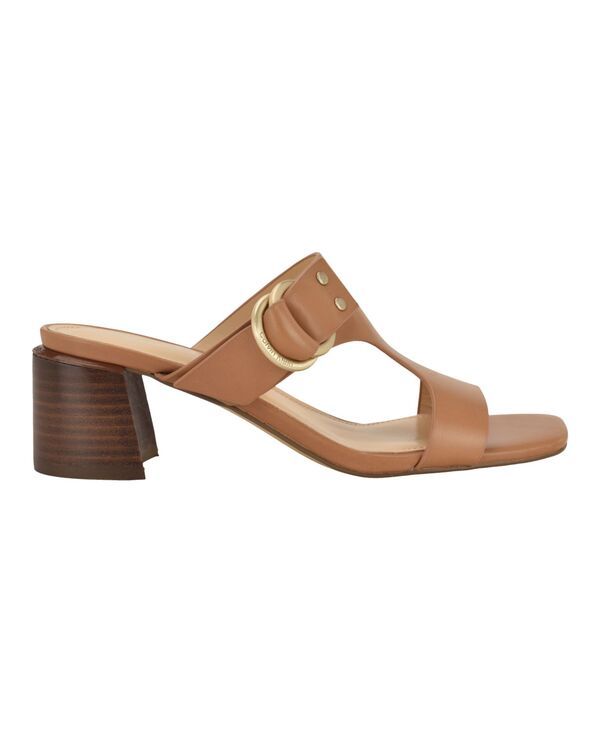 カルバンクライン レディース シューズ スリッポン・ローファー サンダル ヒール Calvin Klein Womens Vevia Block Heel SlipOn Sandals Cognac Leather