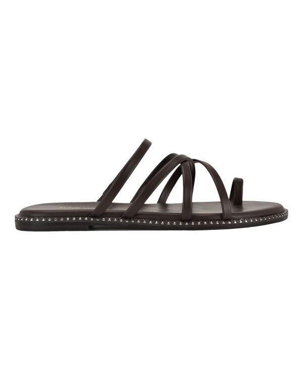ナインウェスト レディース シューズ スリッポン・ローファー サンダル Nine West Womens Digen Strappy Toe Loop Flat SlipOn Sandals Dark Brown ブラウン